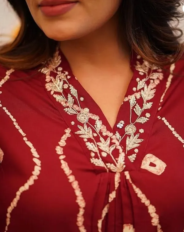 Maroon_Abstract_Printed_V-Neck_Rayon_Embroidered_Sequenced_Co-Ord_Set_For_Women