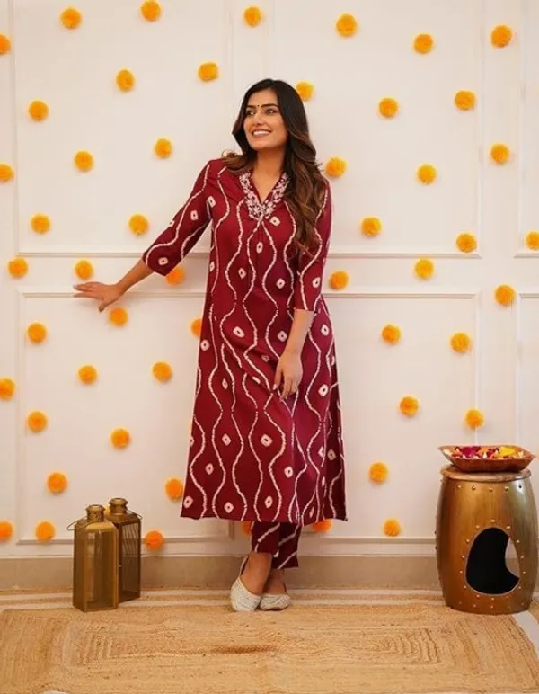 Maroon_Abstract_Printed_V-Neck_Rayon_Embroidered_Sequenced_Co-Ord_Set_For_Women