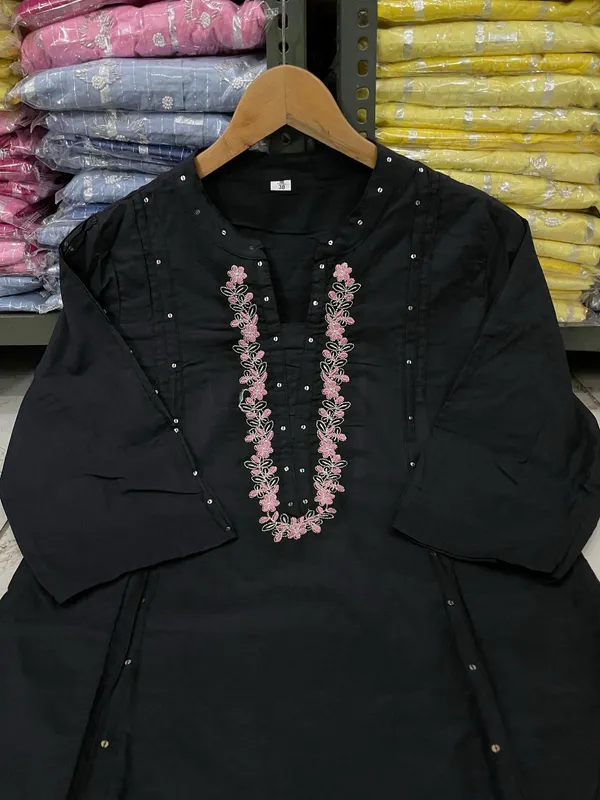 Black_Cotton_V-Neck_Embroidered_Co-Ord_Set_For_Women