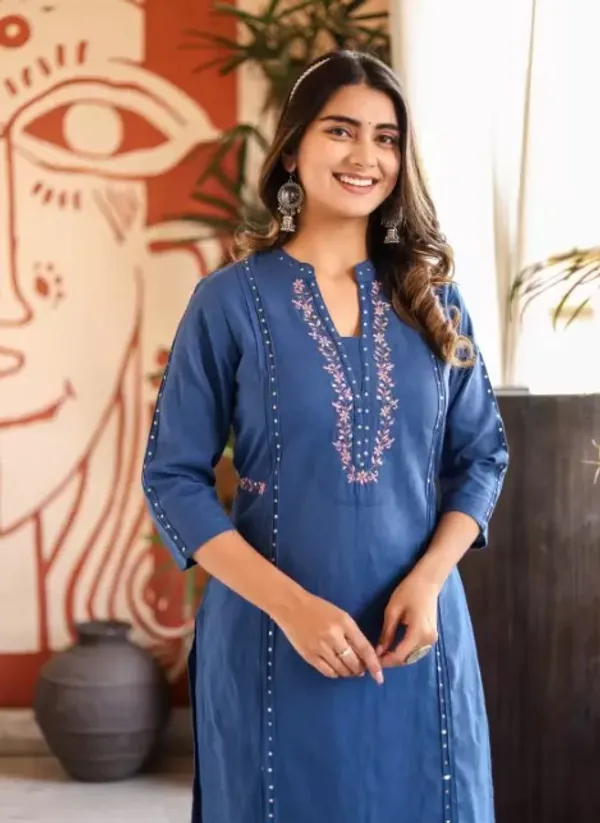 Blue_Cotton_V-Neck_Embroidered_Co-Ord_Set_For_Women
