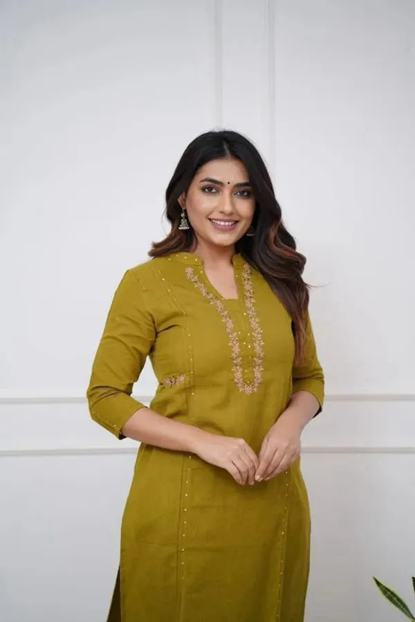Olive_Green_Cotton_V-Neck_Embroidered_Co-Ord_Set_For_Women