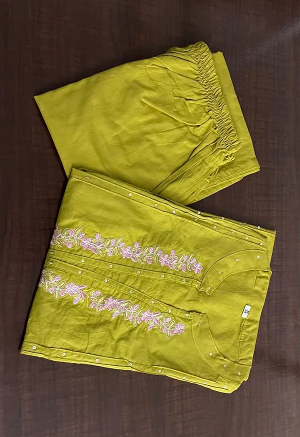 Olive_Green_Cotton_V-Neck_Embroidered_Co-Ord_Set_For_Women