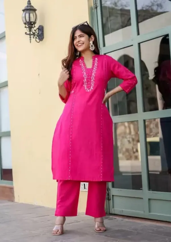 Pink_Cotton_V-Neck_Embroidered_Co-Ord_Set_For_Women