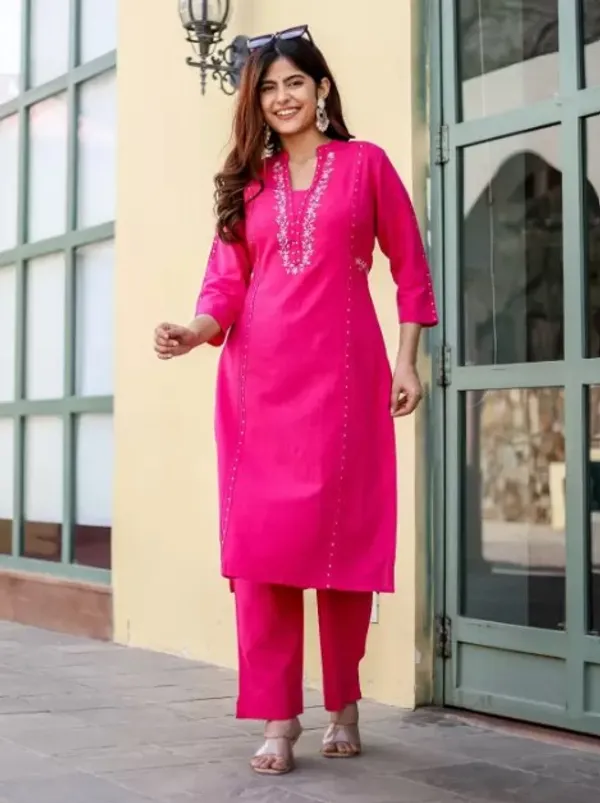 Pink_Cotton_V-Neck_Embroidered_Co-Ord_Set_For_Women