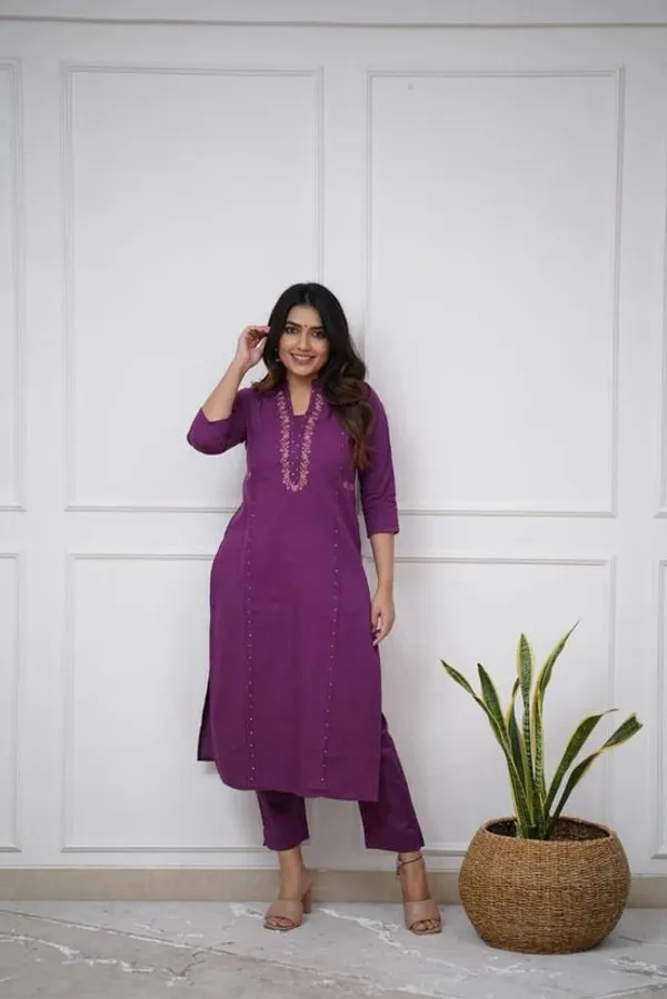 Purple_Cotton_V-Neck_Embroidered_Co-Ord_Set_For_Women