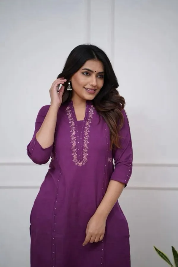 Purple_Cotton_V-Neck_Embroidered_Co-Ord_Set_For_Women