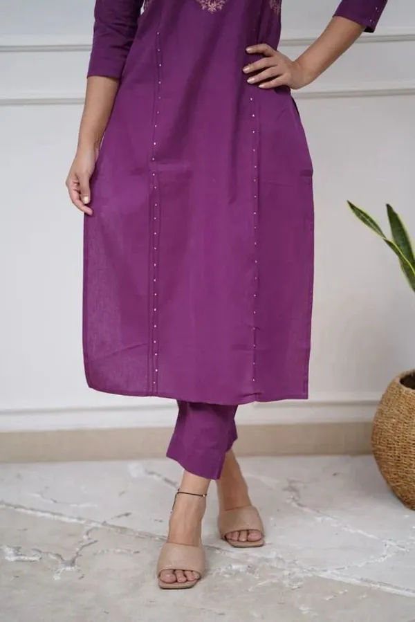 Purple_Cotton_V-Neck_Embroidered_Co-Ord_Set_For_Women