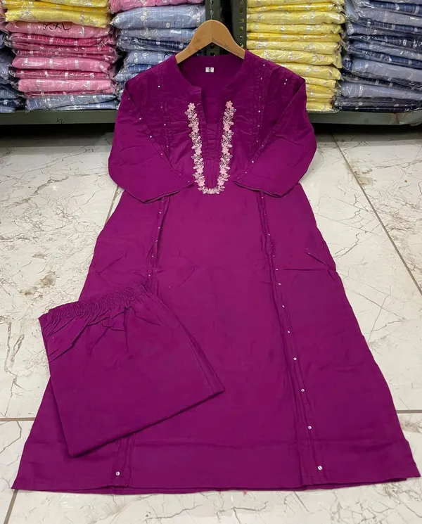 Purple_Cotton_V-Neck_Embroidered_Co-Ord_Set_For_Women