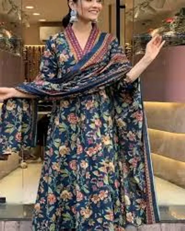 Jaipuri_BLUE__Floral_Block_Printed_Kurta_Palazzo_&_Dupatta_(4_Colors)