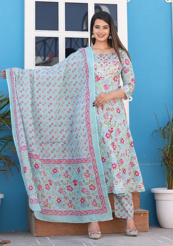 Jaipuri_Floral_Blue___Anarkali_3_piece_set