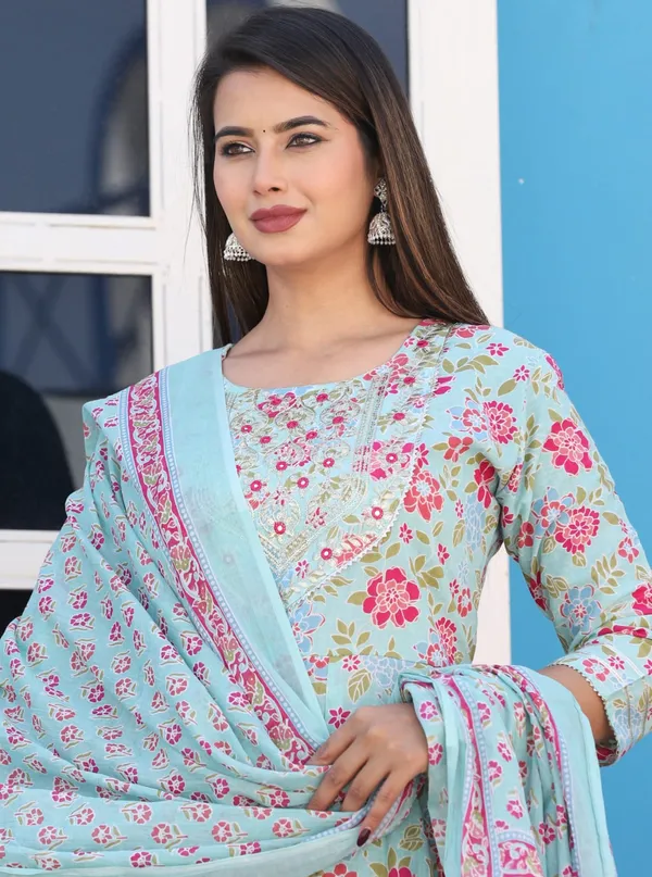 Jaipuri_Floral_Blue___Anarkali_3_piece_set