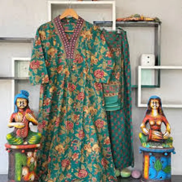 Jaipuri_GREEN___Floral_Block_Printed_Kurta_Palazzo_&_Dupatta_(4_Colors)