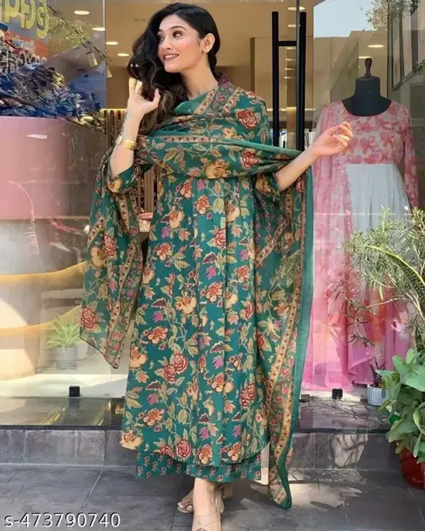 Jaipuri_GREEN___Floral_Block_Printed_Kurta_Palazzo_&_Dupatta_(4_Colors)