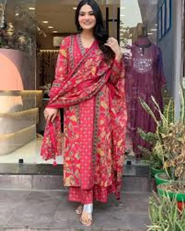 Jaipuri_RED__Floral_Block_Printed_Kurta_Palazzo_&_Dupatta_(4_Colors)