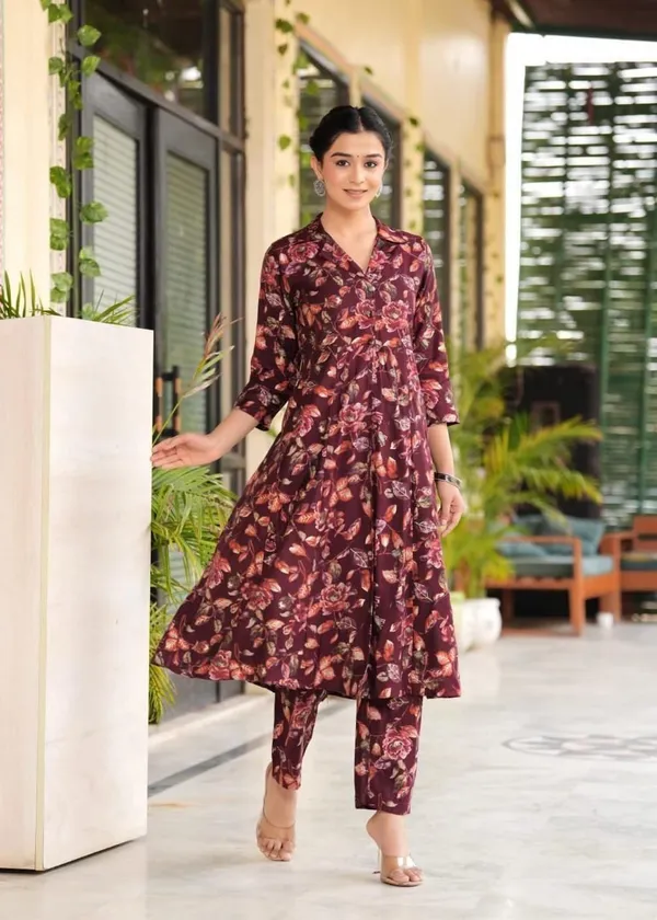 Women's_&_Girl's_Maroon_Printed_Maslin_Long_Co-ord_Set