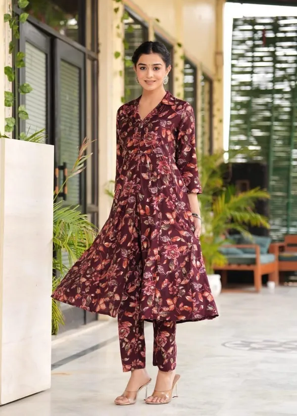 Women's_&_Girl's_Maroon_Printed_Maslin_Long_Co-ord_Set