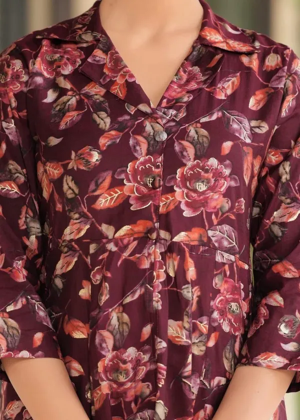 Women's_&_Girl's_Maroon_Printed_Maslin_Long_Co-ord_Set