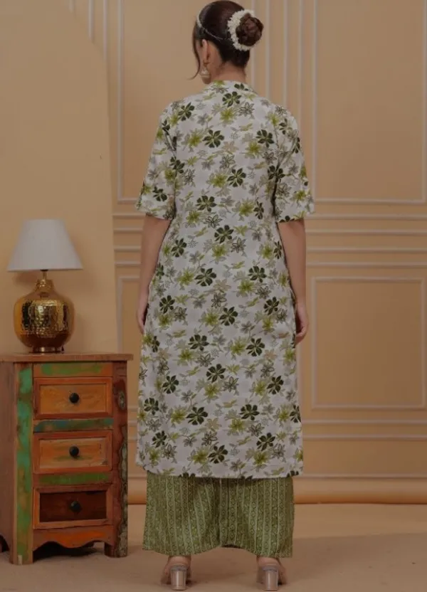 Mehndi_Green_Floral_Printed_Band_Collar_Straight_Kurta_With_Palazzos
