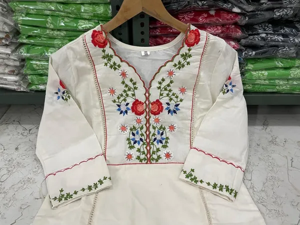 Cotton_Thread_Embroidered_Hand_Work_Kalidar_Style_Kurti_Pant
