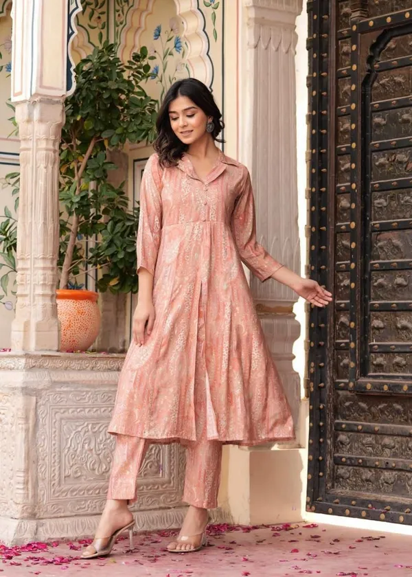 Maslin_Foil_Print_Two-Piece_Long_Peach_Cord_Set