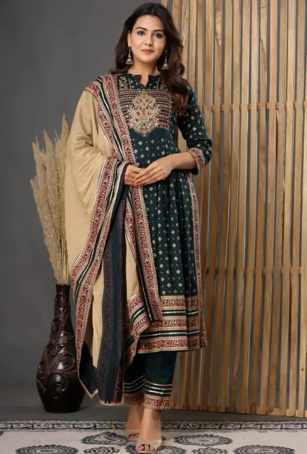 Peacock_color_Jaipuri_Kurta_set