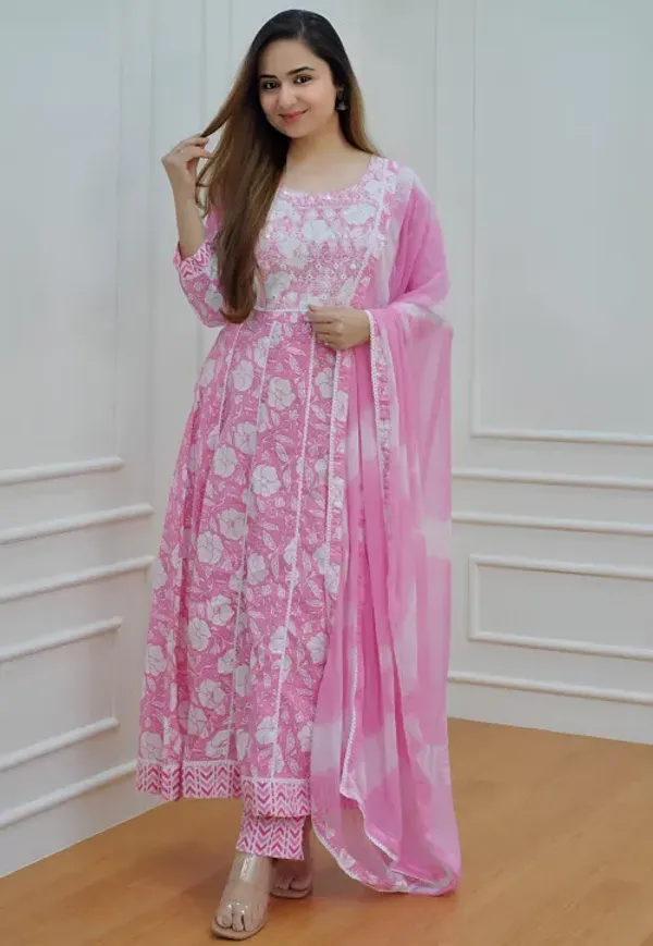 Pink_Floral_Printed_Anarkali_Kurta_with_Straight_Pant_&_Dupatta_Set
