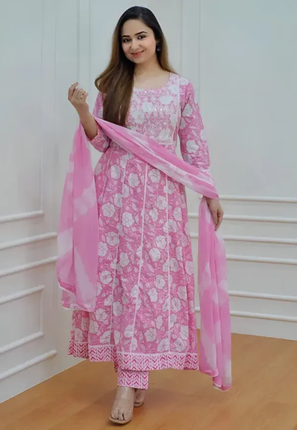 Pink_Floral_Printed_Anarkali_Kurta_with_Straight_Pant_&_Dupatta_Set