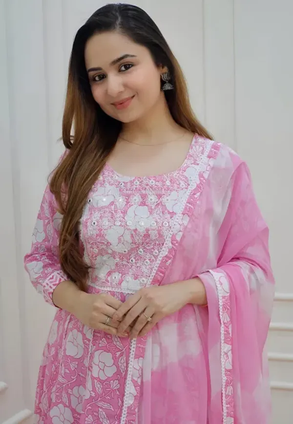 Pink_Floral_Printed_Anarkali_Kurta_with_Straight_Pant_&_Dupatta_Set
