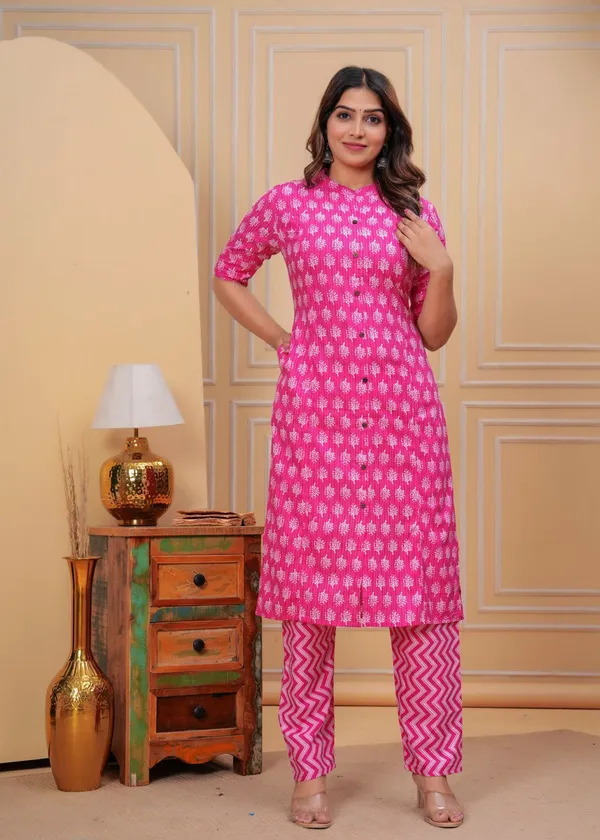 Pink_Floral_Printed_Mandarin_Collar_Straight_Kurta_with_Trousers