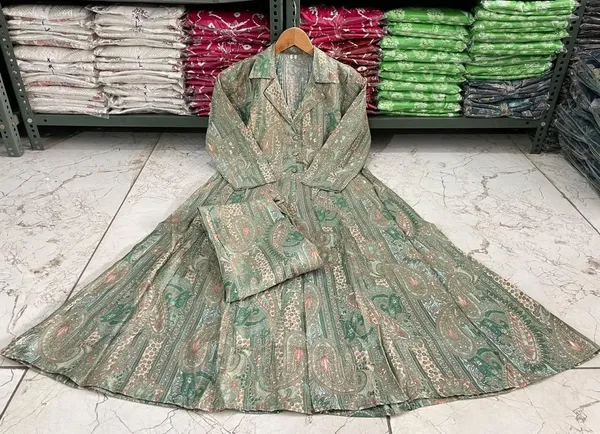 Maslin_Foil_Print_Two-Piece_Long_Pista_Green_Cord_Set