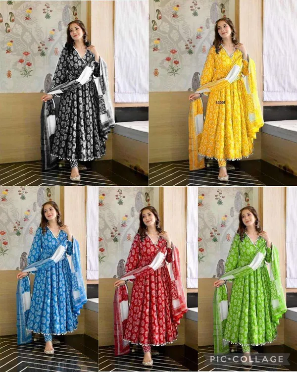 Beautiful_Full_Ghera_Anarkali_Green_Cotton_Gown_with_Pom_Pom_Border_with_full_dupatta