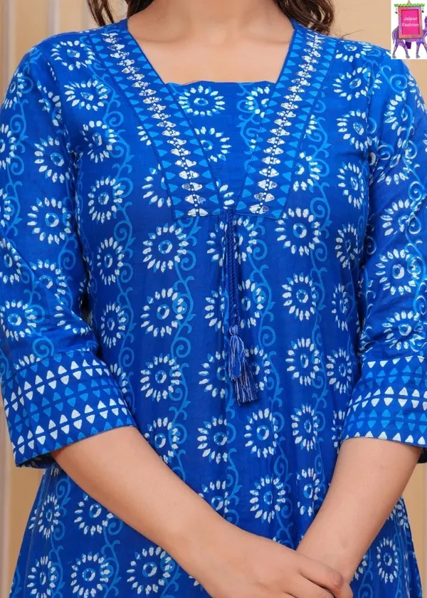 Indigo_Cotton_Printed_V_Neck_Beautiful_Jaipuri_Kurta_Set_For_Women