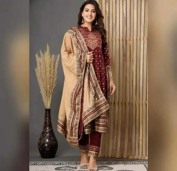 Wine__color_Jaipuri_Kurta_set