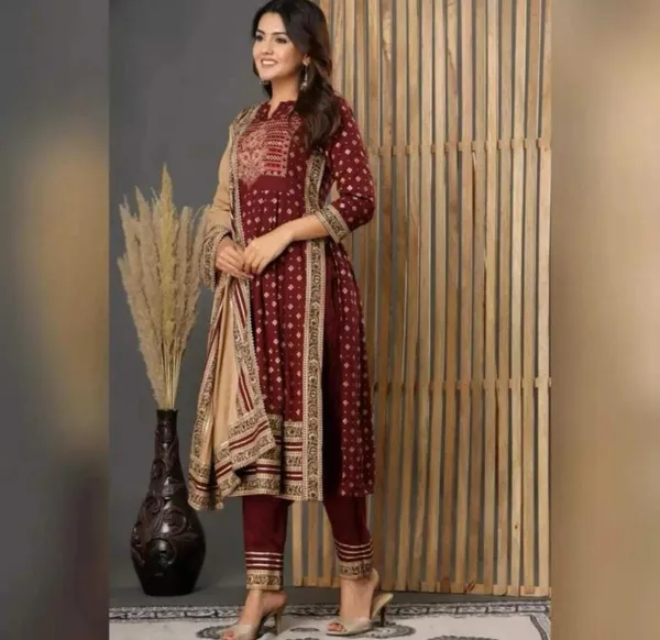 Wine__color_Jaipuri_Kurta_set