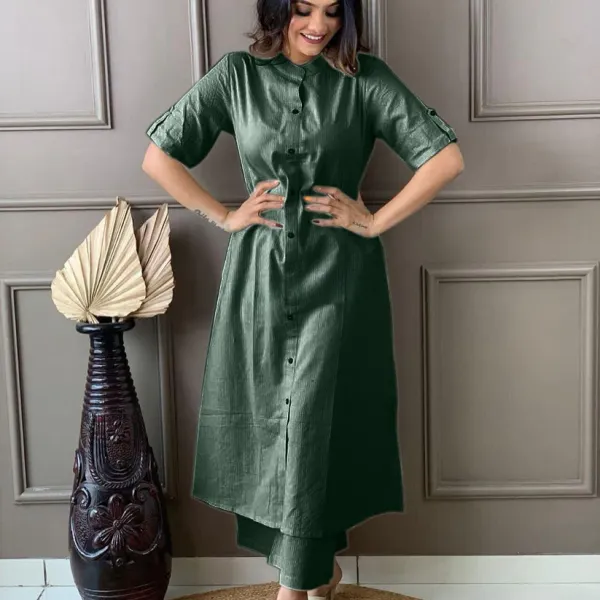 Women_Self_Design__Bottle_Green_Cotton_A-line_Katha_kurta_and_palazo_Set