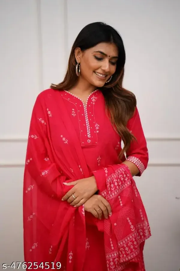 Women_floral_print_bada_butta_Red_straight_cotton_kurta_with_pant_and_dupatta