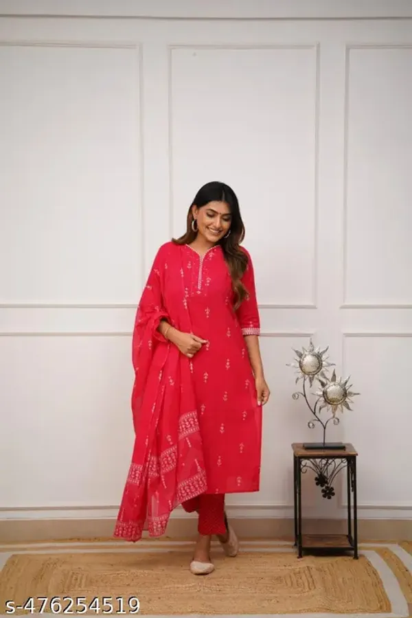 Women_floral_print_bada_butta_Red_straight_cotton_kurta_with_pant_and_dupatta