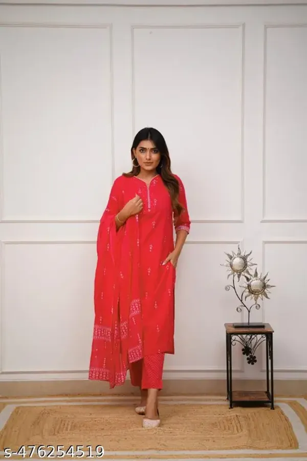 Women_floral_print_bada_butta_Red_straight_cotton_kurta_with_pant_and_dupatta