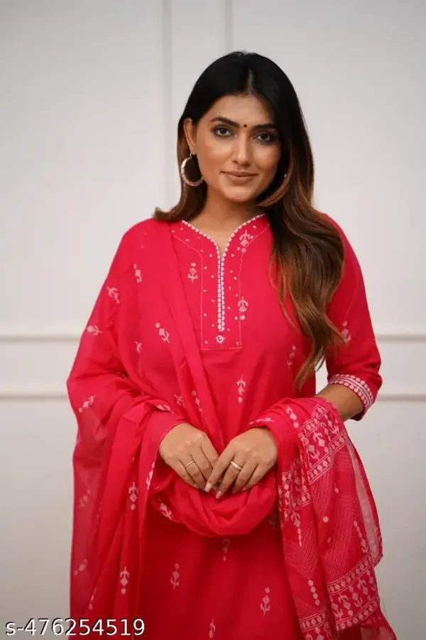 Women_floral_print_bada_butta_Red_straight_cotton_kurta_with_pant_and_dupatta