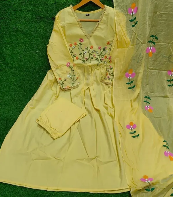 Yellow_Elegant_Embroidered_and_Sequence_Work_kurta_Set_with_Floral_Dupatta_For_Women