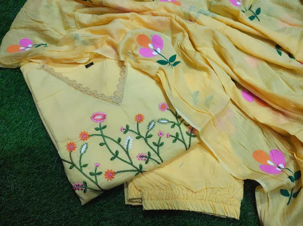 Yellow_Elegant_Embroidered_and_Sequence_Work_kurta_Set_with_Floral_Dupatta_For_Women