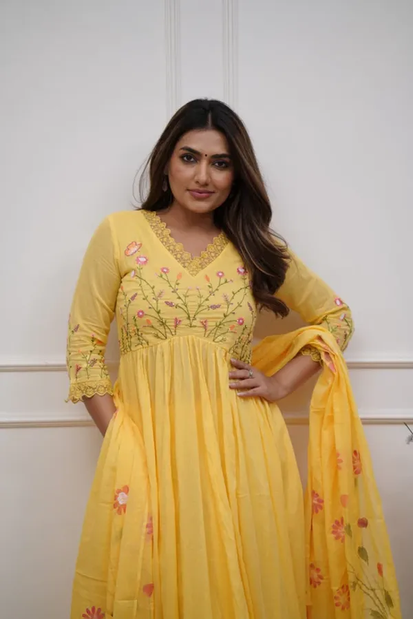 Yellow_Elegant_Embroidered_and_Sequence_Work_kurta_Set_with_Floral_Dupatta_For_Women