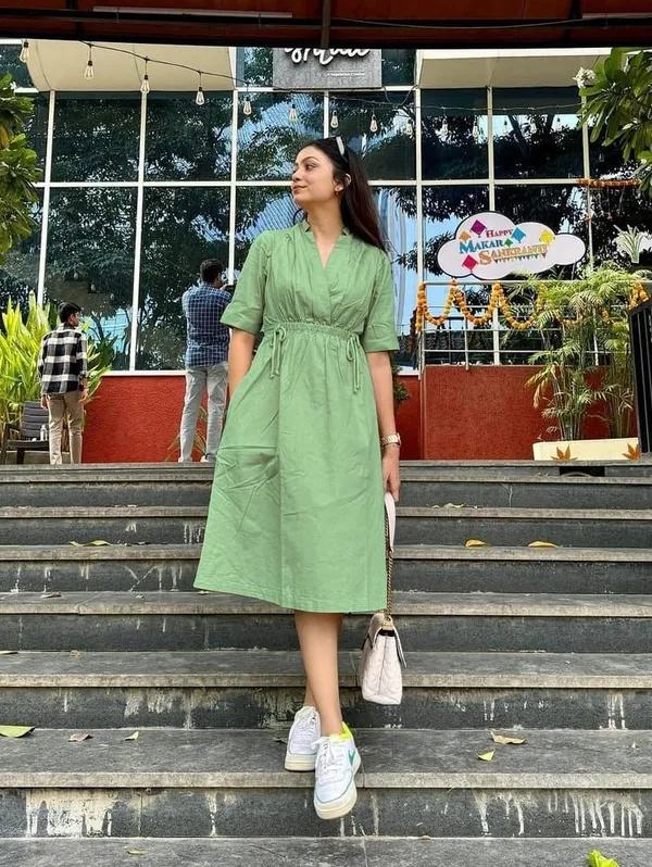 Green_Cotton_Slub_Kurti_cum_midi_dress_with_Dori_Tussle_and_Pocket
