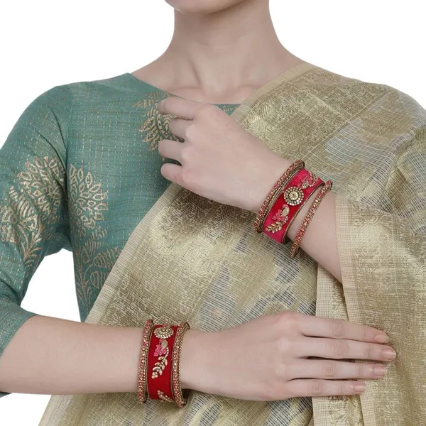 Pink_Velvet_Traditional_Gold_Plated_Rhinestones_And_Ethnic_Meenakari_Embedded_Peacock_Design_Pink_Velvet_Bangles/Bridal_Chooda_Set_Of_6_For_Women_And_Girls_(2.6)|