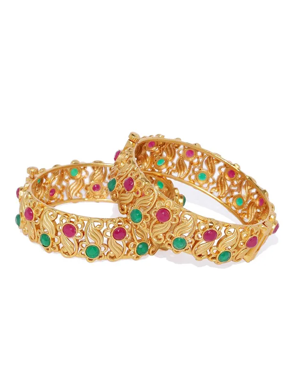 Gold_Jewellery_Ruby_Green_&_Maroon_Matte_Gold_Screw_Kada_Set_Of_2_For_Women_And_Girls
