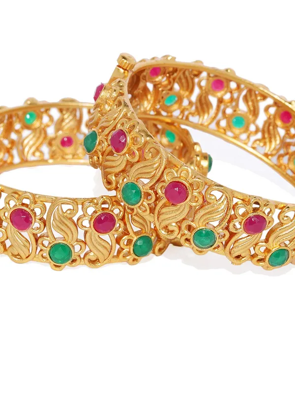 Gold_Jewellery_Ruby_Green_&_Maroon_Matte_Gold_Screw_Kada_Set_Of_2_For_Women_And_Girls