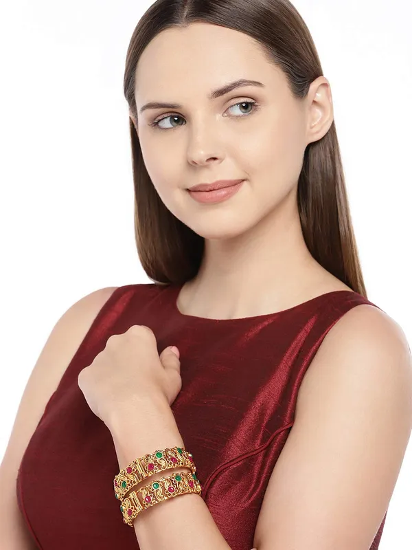 Gold_Jewellery_Ruby_Green_&_Maroon_Matte_Gold_Screw_Kada_Set_Of_2_For_Women_And_Girls