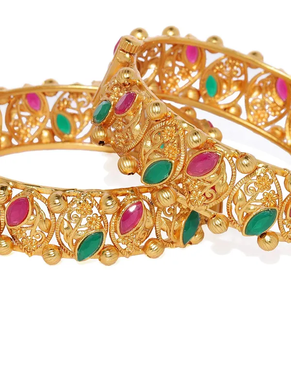 Ruby_Green_&_Maroon_Matt_Gold_Kada_Bangles