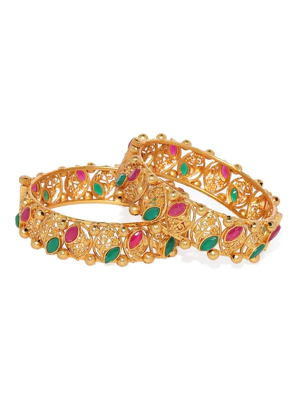 Ruby_Green_&_Maroon_Matt_Gold_Kada_Bangles