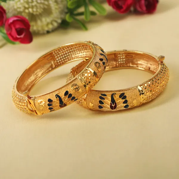 Gold_Traditional_And_Ethnic_Style_Gold_Plated_Multicolour_Meenakari_Embedded_Peacock_Design_Statement_Kada/Bangles_Pack_Of_2_For_Women_And_Girls